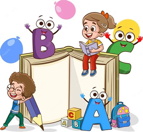 Premium Vector | A cartoon of children reading a book with the letter b ...