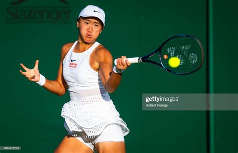 Xiyu Wang of China in action against Mirra Andreeva in the first ...