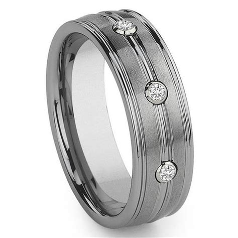 Titanium Kay - Titanium Kay Tungsten Carbide 3 Diamond Comfort Fit Mens Wedding Band Ring Sz 10. ...