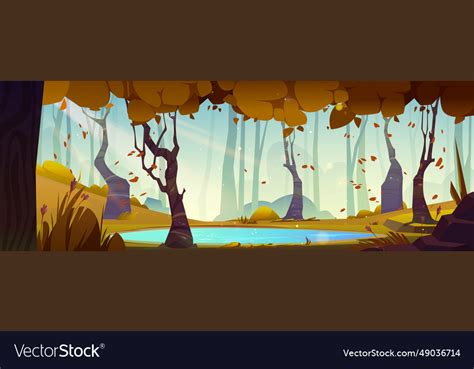 Autumn forest landscape with lake cartoon scene Vector Image