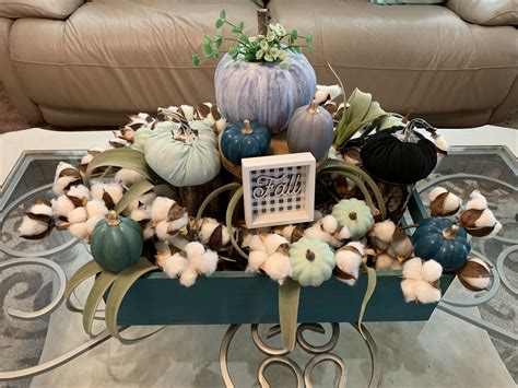 Blue hues fall centerpiece | Fall centerpiece, Fall decor, Fall