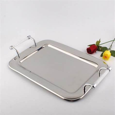 Rectangular Stainless Steel Serving Tray With Swarovski Crystal Filled Handles