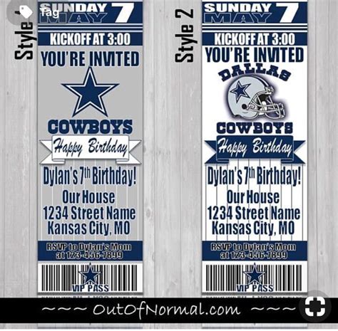 Dallas Cowboys Birthday Ticket Style Invite Custom | Dallas cowboys ...