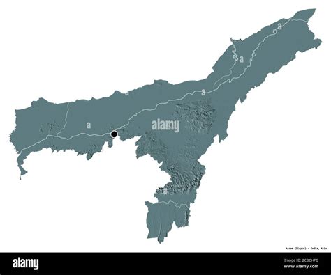 Shape of Assam, state of India, with its capital isolated on white ...