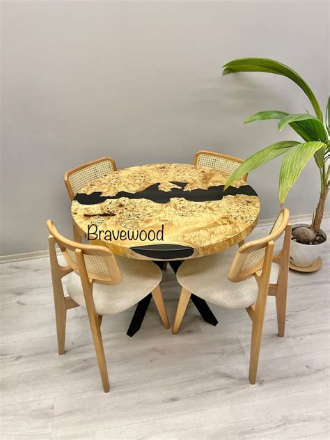 Resin River Dining Table Round Epoxy Table Black Table - Etsy