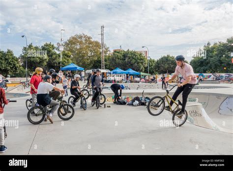 Bmx riders at skate park, during freestyle competition, Fuengirola, Spain Stock Photo - Alamy