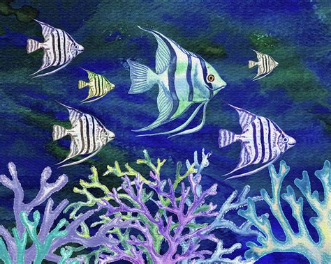 Happy Angel Fish In Ultramarine Watercolor Aquarium Painting by Irina Sztukowski - Fine Art America