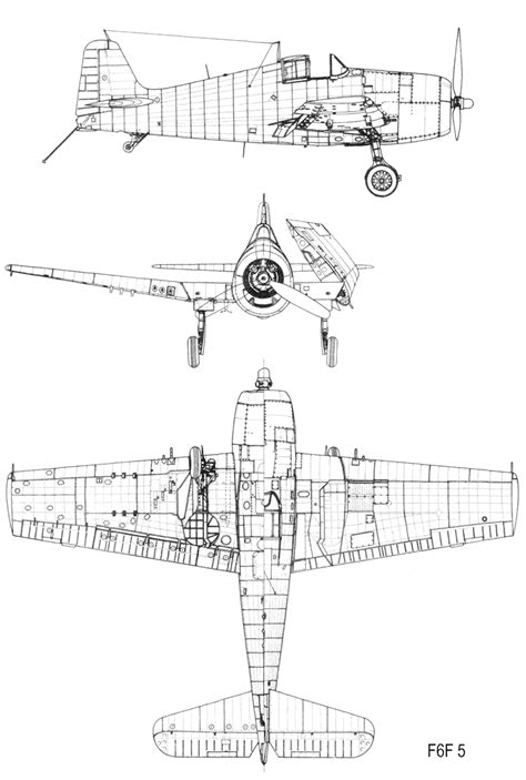 Grumman F6F Hellcat Blueprint - Download free blueprint for 3D modeling