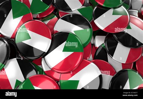 Sudan Badges Background - Pile of Sudanese Flag Buttons Stock Photo - Alamy