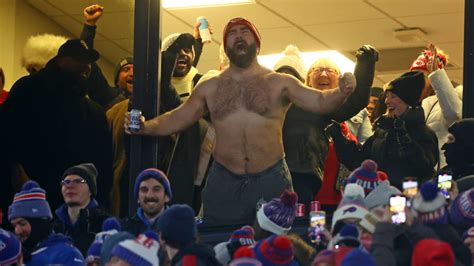 Watch: Shirtless Jason Kelce Celebrates Travis Touchdown at Bills vs ...