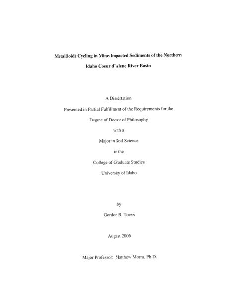 Metal(loid) cycling in mine-impacted sediments of the northern Idaho Coeur d'Alene River Basin ...