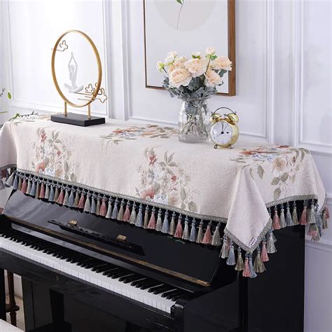 Luxury American Piano Covers Keyboard Towel Beige Blue Jacquard Dust ...