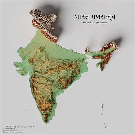 Geography Blog: A shaded relief map of the Republic of India