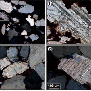 Thin section photomicrographs (in cross-polarized light) showing the ...