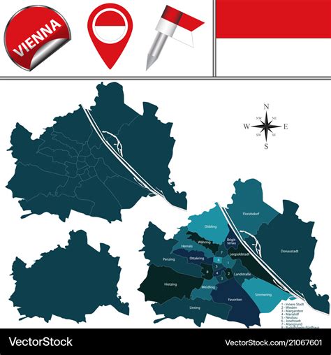 Map of vienna austria with named districts Vector Image