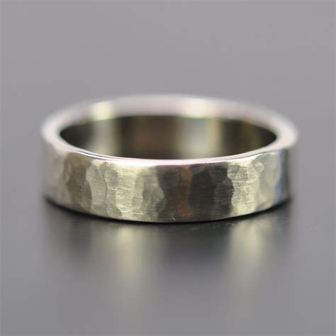 Men's 5mm White Gold Hammered Wedding Band 14K Palladium