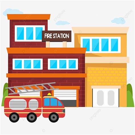 Fire Station Clipart Vector, Cartoon Yellow Building Of Fire Station ...