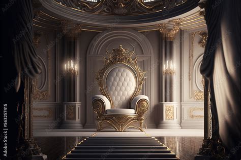 Royal Throne Room in white and gold color - Ai Generative Stock Illustration | Adobe Stock