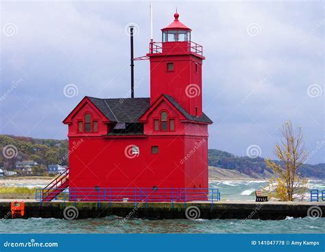 Big Red Lighthouse at Holland State Park Holland Michigan Stock Photo - Image of beacon ...