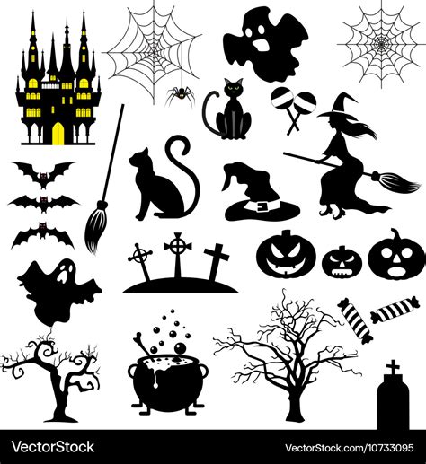 Halloween black and white icons set Royalty Free Vector