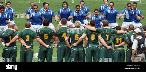 Samoa's players perform the Haka in front of South African's team prior ...