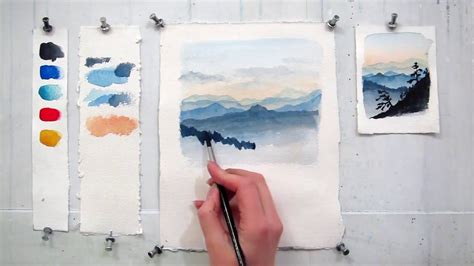 Easy step by step watercolor tutorial: Painting The Blue Ridge Mountains - YouTube