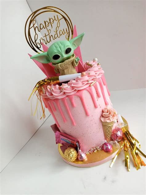 Baby Yoda cake pink champagne | Star wars birthday cake, Yoda cake ...