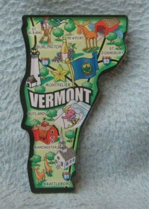 Vermont Attractions Map Acrylic Magnet Souvenir Travel Refrigerator ...