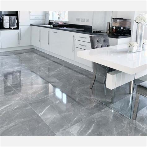 Marmy Grey Polished Marble Effect Porcelain Floor Tiles | Marble floor kitchen, Marble flooring ...