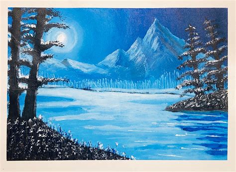 Another acrylic painting of Snowy mountains on paper : r/painting