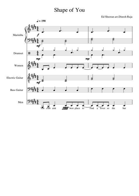 Shape Of You Sheet music for Female, Male, Guitar, Bass guitar & more instruments (Concert Band ...