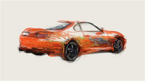 Toyota Supra The Fast and the Furious Car Drawing Digital Art by CarsToon Concept - Pixels