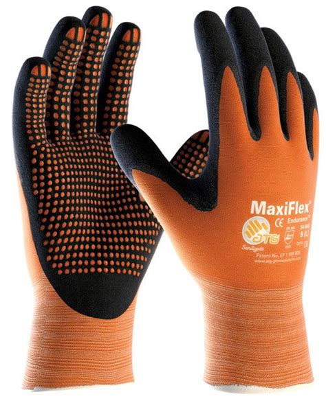 ATG® MaxiFlex Endurance Nitrile MicroDot Orange Grip and Black Gloves | GlovesnStuff