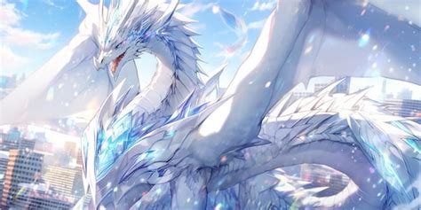 Premium Photo | Anime style image of a white dragon with blue eyes and ...