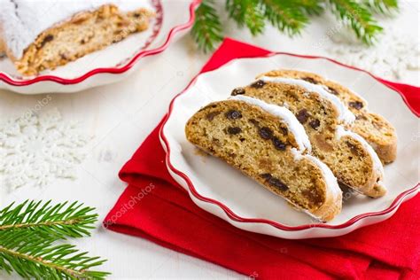 Sliced Christmas Stollen. Traditional german christmas cake with Stock ...