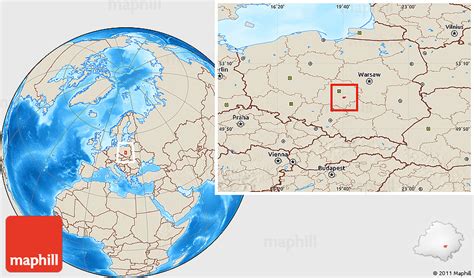 Shaded Relief Location Map of Piotrkow Trybunalski