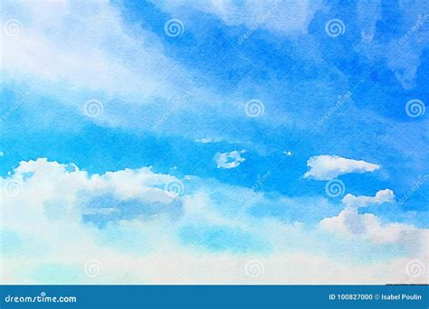 Watercolour Blue Sky with Clouds Stock Photo - Image of abstract, scene: 100827000