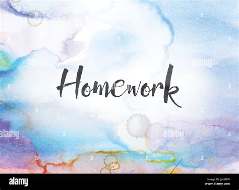 The word Homework concept and theme written in black ink on a colorful ...