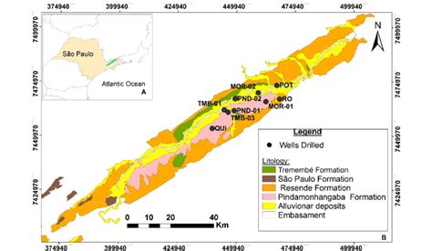 a Map showing the location of the Taubaté Basin. b Simplified... | Download Scientific Diagram