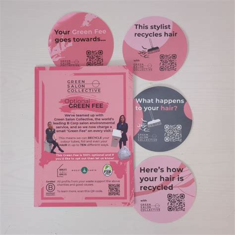 Green Fee Marketing Kit (Reception Strut x2, QR stickers x5) – Green Salon Collective