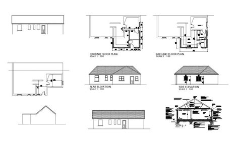 Common house elevation, section and floor plan cad drawing details dwg file - Cadbull