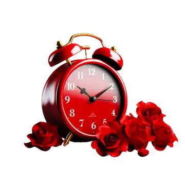 Red Alarm Clock And Spring Flowers On Transparent Background, Red Alarm Clock, Alarm Clock ...