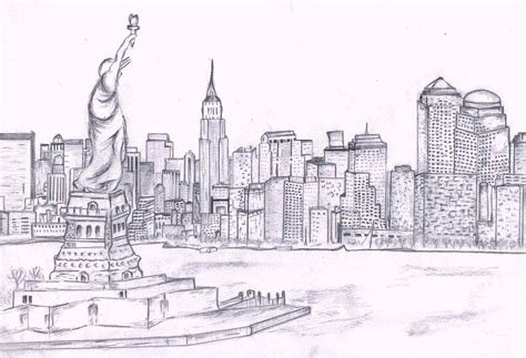 New York Skyline Pencil Drawing at PaintingValley.com | Explore collection of New York Skyline ...