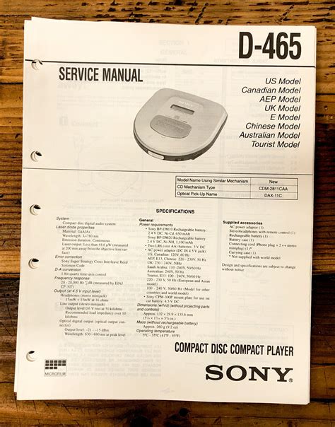 Sony D-465 CD Player / Discman Service Manual *Original* | eBay