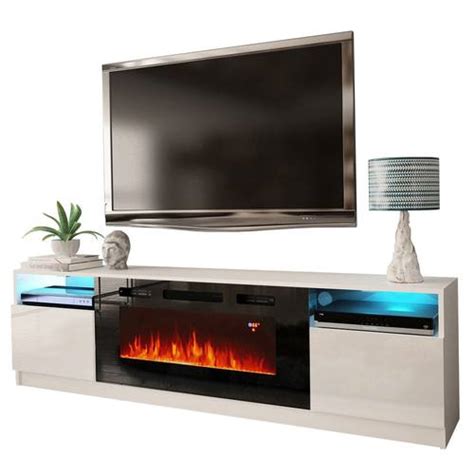 York 02 White Electric Fireplace Modern 79" TV Stand by Meble Furniture