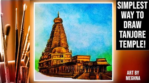 How to Draw & Colour Tanjore Big Temple in a Simple Way | Step-by-step ...