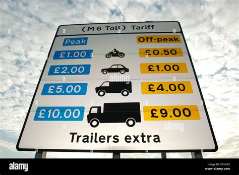 Toll fees on the new M6 motorway. The M6 Toll opened in December 2003. Birmingham area, England ...