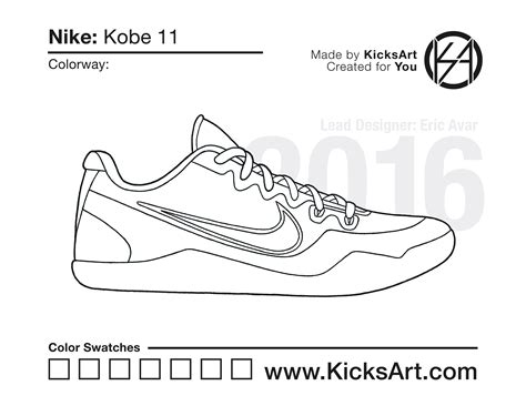 Nike Kobe 11 Sneaker Coloring Pages - Created by KicksArt