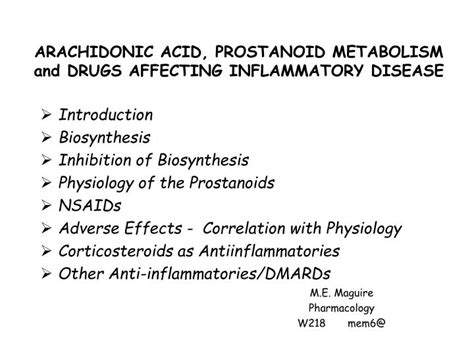 PPT - ARACHIDONIC ACID, PROSTANOID METABOLISM and DRUGS AFFECTING INFLAMMATORY DISEASE ...