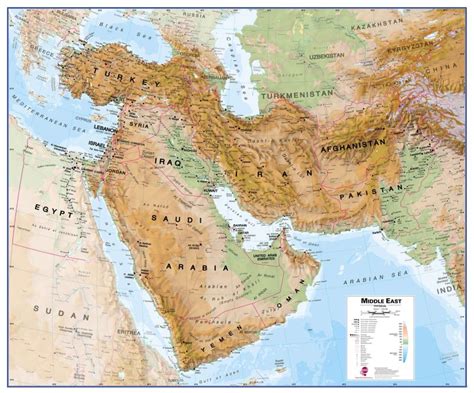 Middle East Physical Map | Wall Map